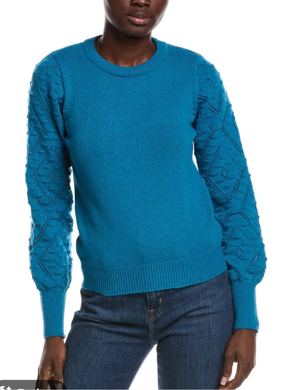NWT Nanette Lepore Teal Pointelle Balloon-Sleeve Sweater - Sizes L & XL